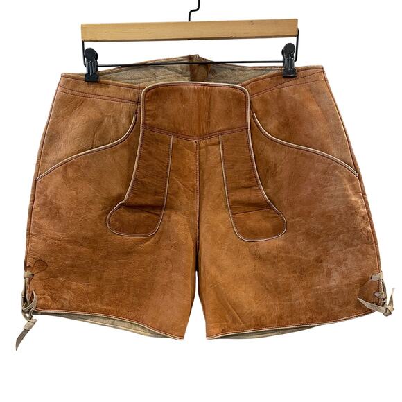 Custom Made Leiderhosen Trachten Natural Leather Shorts Size 34 - Picture 1 of 4
